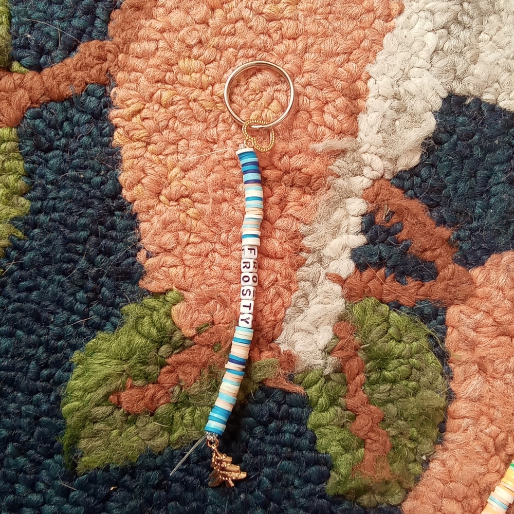 Frosty winter clay bead keychain